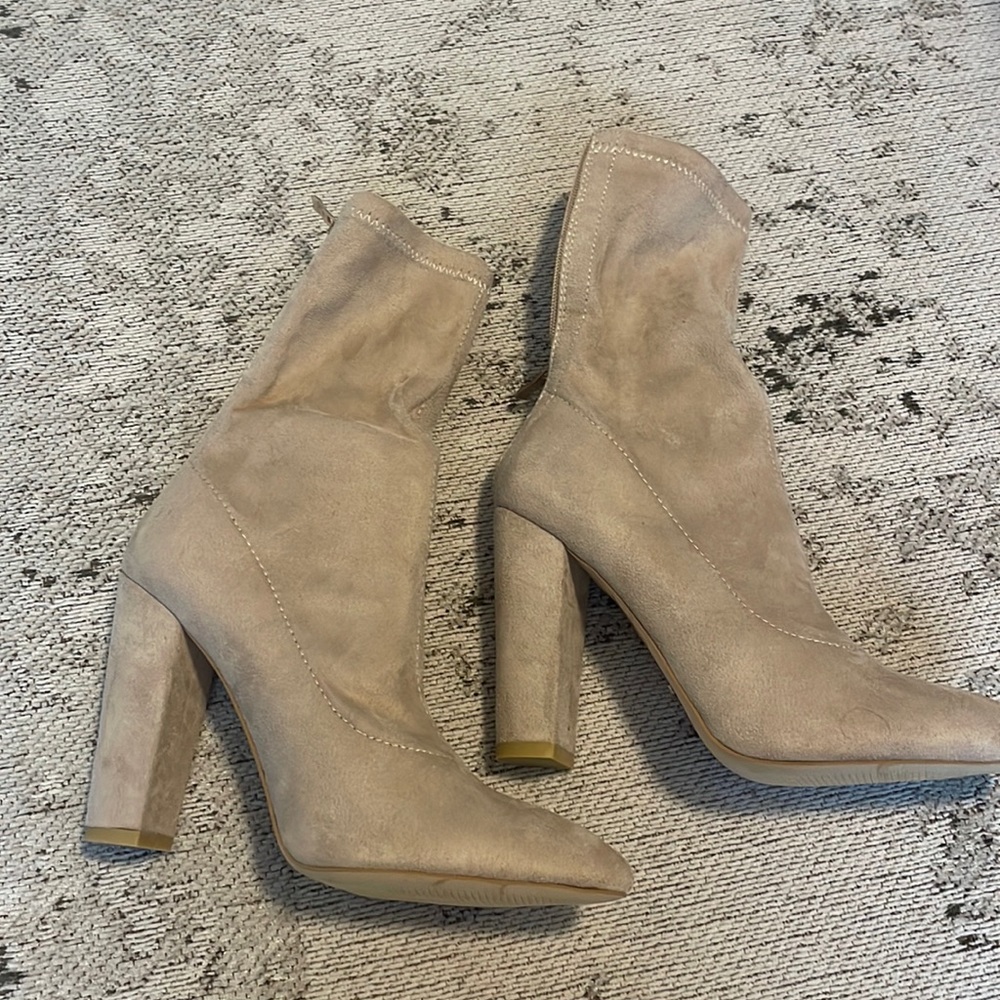 Beige faux Suede Sock Bootie